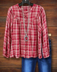 Classic Red Plaid Casual Blouse