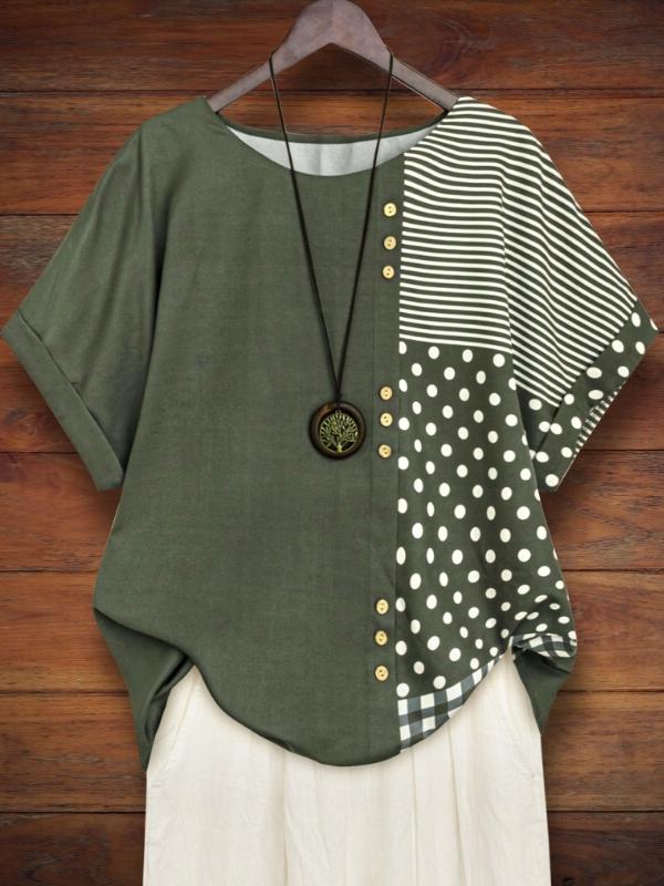 Striped & Polka Dot Print Blouse