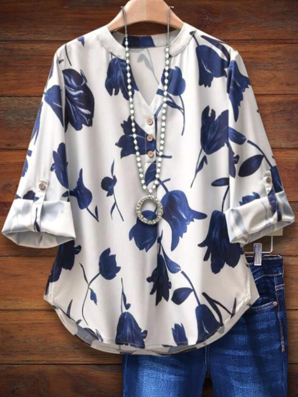 Blue And White Floral Fashion Blouse
