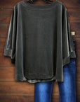 Velvet Mid Sleeve Top In Gray