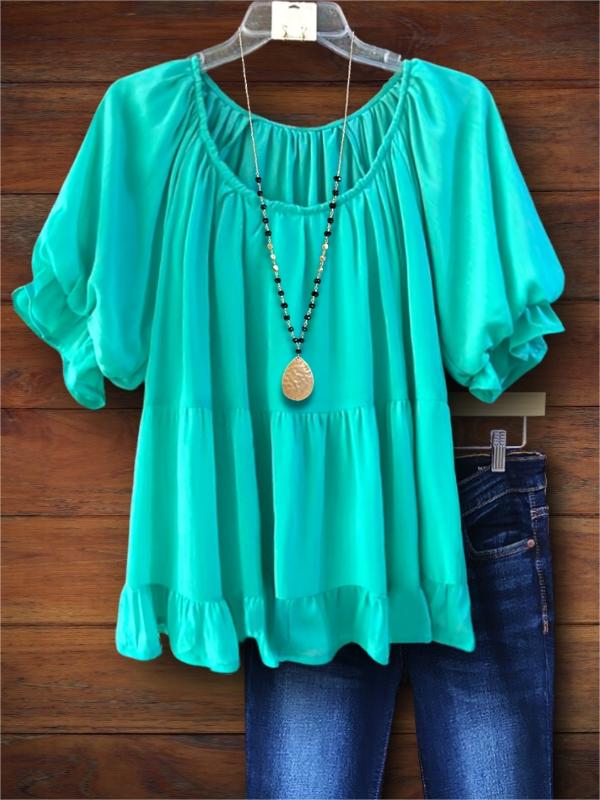 Solid Ruffled Casual Blouse