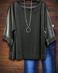 Velvet Mid Sleeve Top In Gray