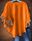 Leopard Panel Ruffle Sleeve Top