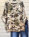 Camo Floral Round Neck Top