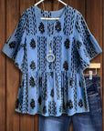 Round Neck Empire Waist Jacquard Top