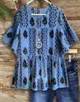Round Neck Empire Waist Jacquard Top