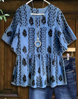 Round Neck Empire Waist Jacquard Top