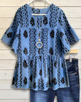 Round Neck Empire Waist Jacquard Top