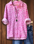 Collared Button-Front Pink Leopard Shirt