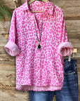Collared Button-Front Pink Leopard Shirt
