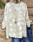 Dot Pocket Button-Up Blouse