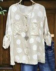 Dot Pocket Button-Up Blouse