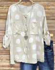 Dot Pocket Button-Up Blouse