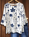 Navy Petal Ruffle Sleeve Blouse