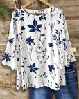 Navy Petal Ruffle Sleeve Blouse