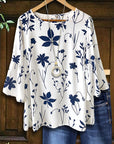 Navy Petal Ruffle Sleeve Blouse