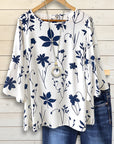Navy Petal Ruffle Sleeve Blouse