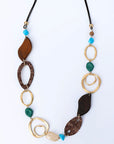 Boho Wood & Alloy Statement Necklace
