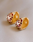 Red Enamel Leopard Pattern Hoop Earrings