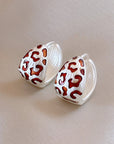 Red Enamel Leopard Pattern Hoop Earrings