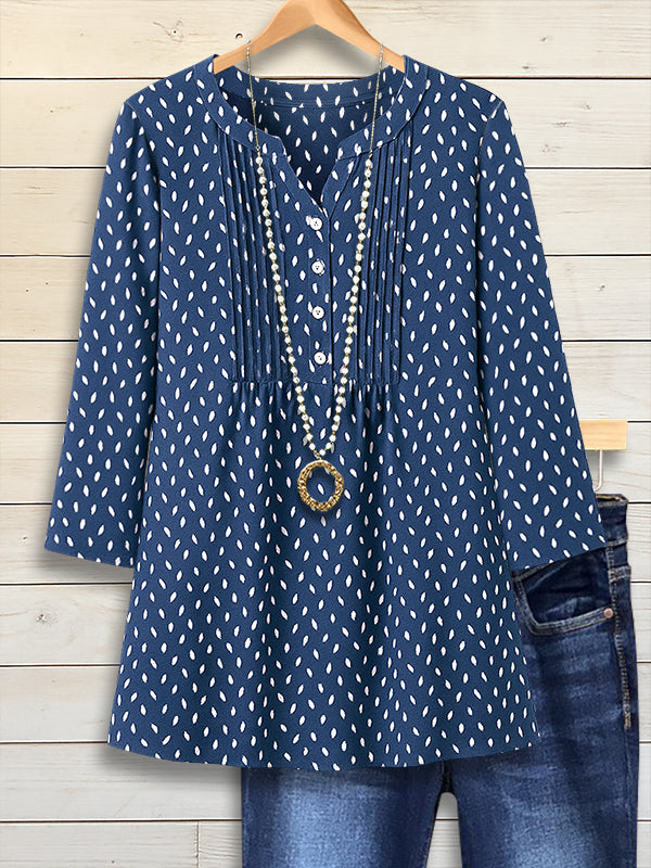 Navy Dot Pintuck V-Neck Tunic