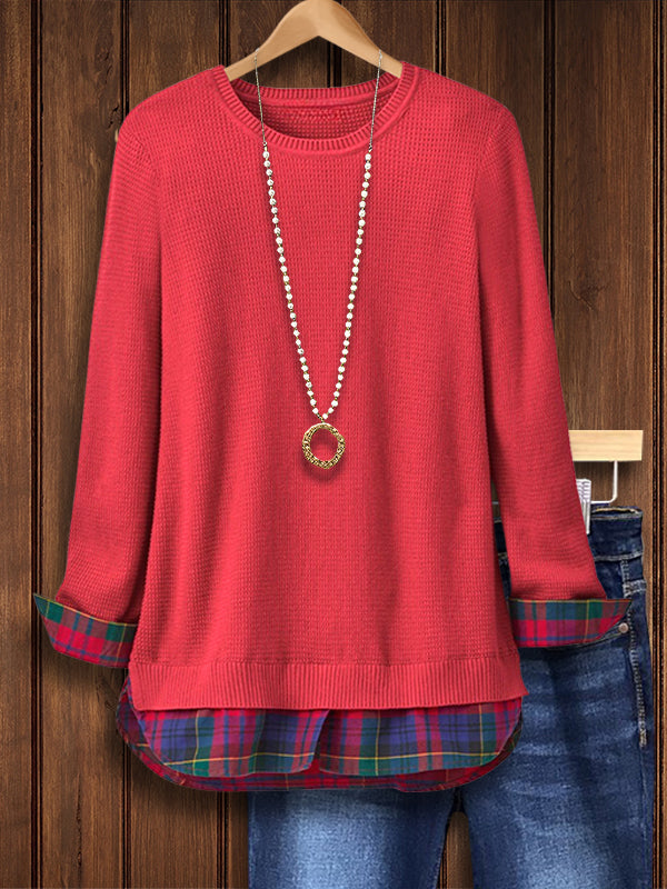 Plaid Layered Knit Sweater