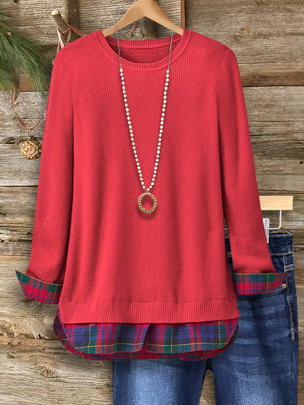 Plaid Layered Knit Sweater