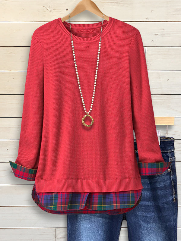 Plaid Layered Knit Sweater