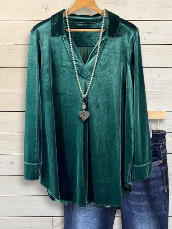 Emerald Velvet V-Neck Top