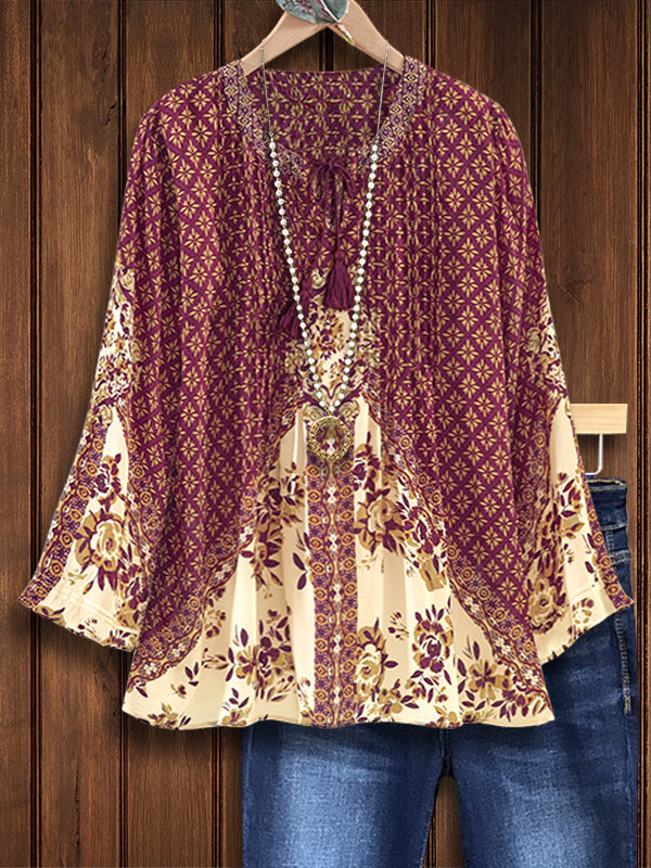 Boho Blossom V-Neck Blouse