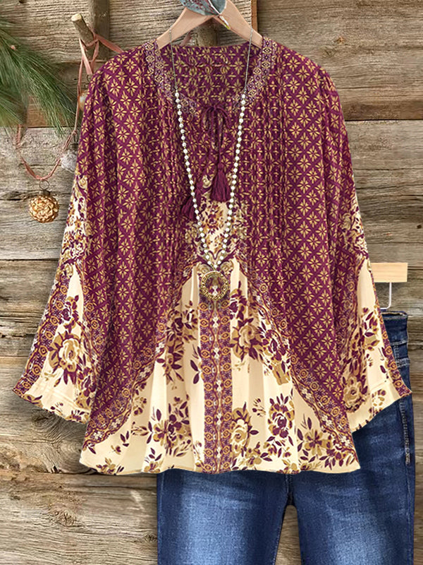 Boho Blossom V-Neck Blouse