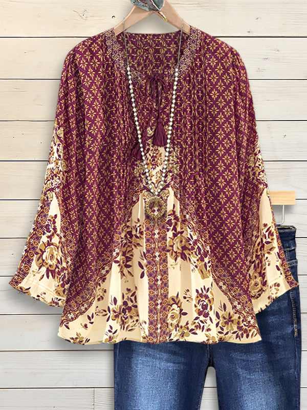 Boho Blossom V-Neck Blouse