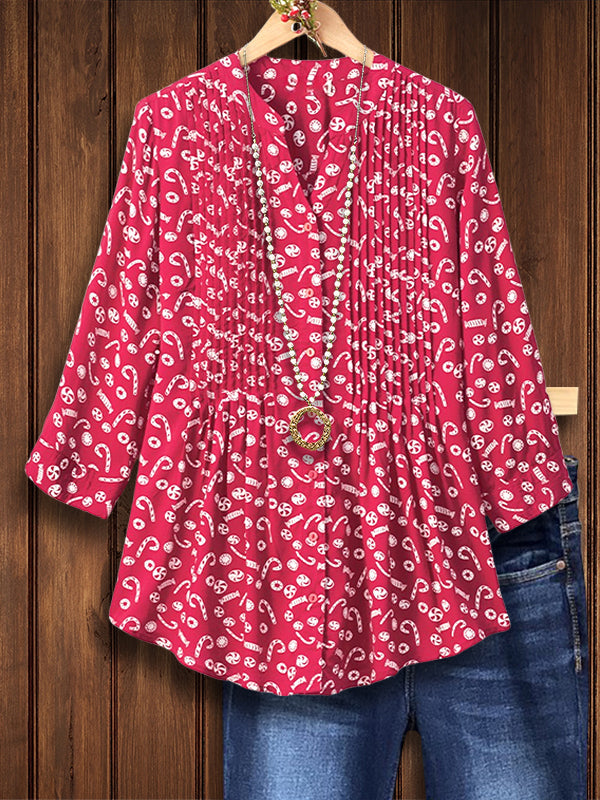 Candy Joy Pleated V-Neck Top