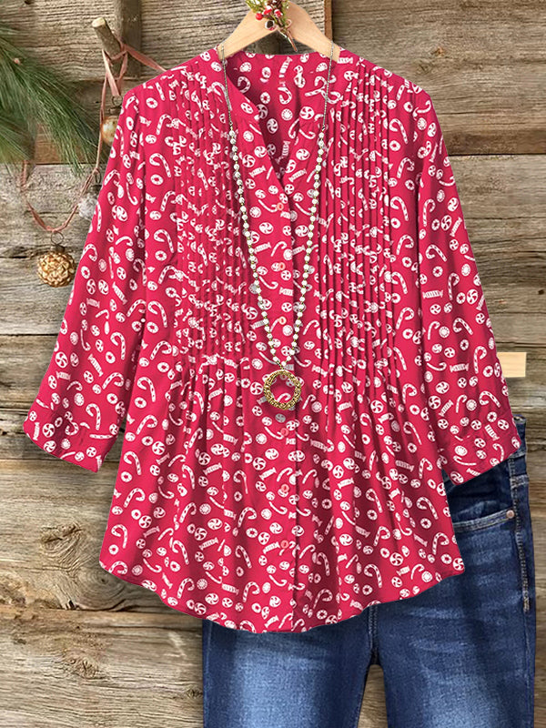 Candy Joy Pleated V-Neck Top