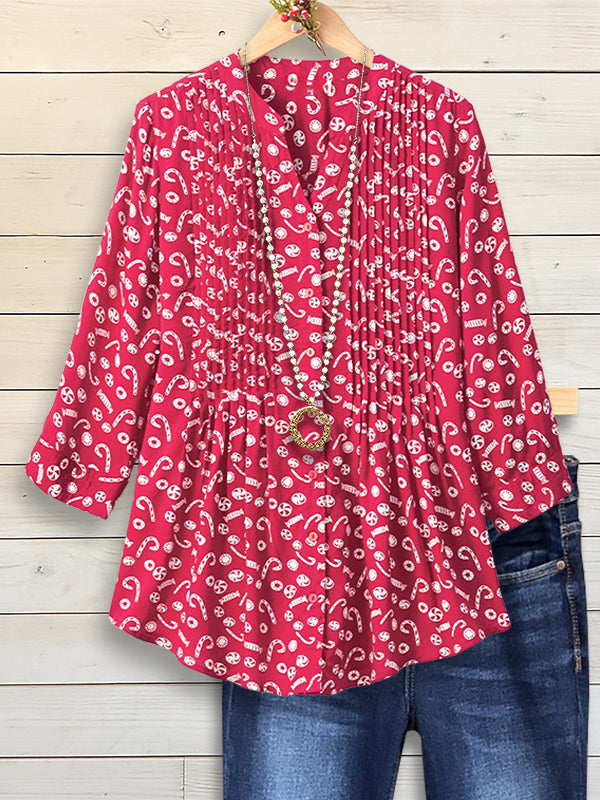 Candy Joy Pleated V-Neck Top