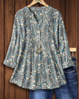 Forest Dream Pintuck V-Neck Blouse