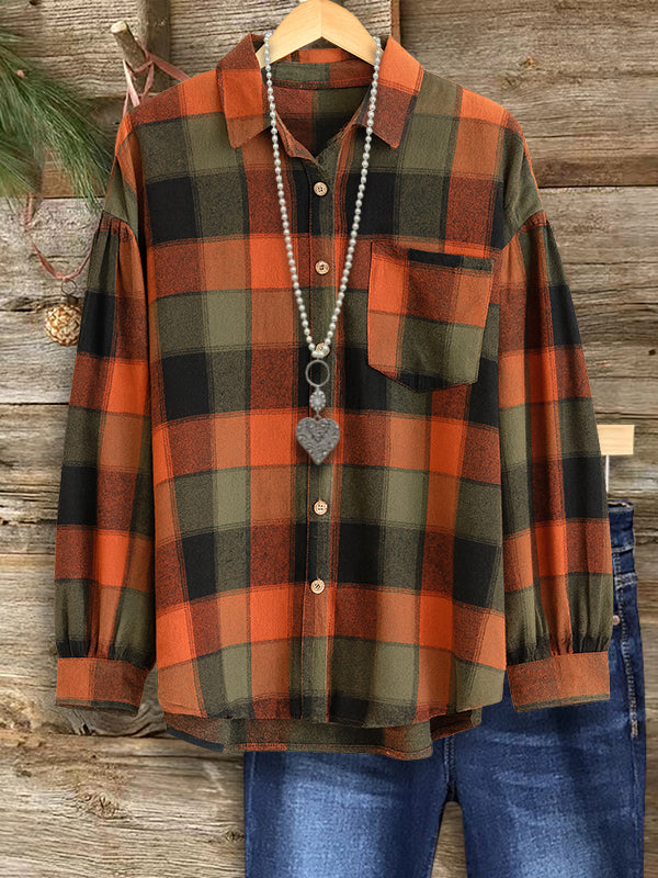 Autumn Plaid Button-Up Shirt