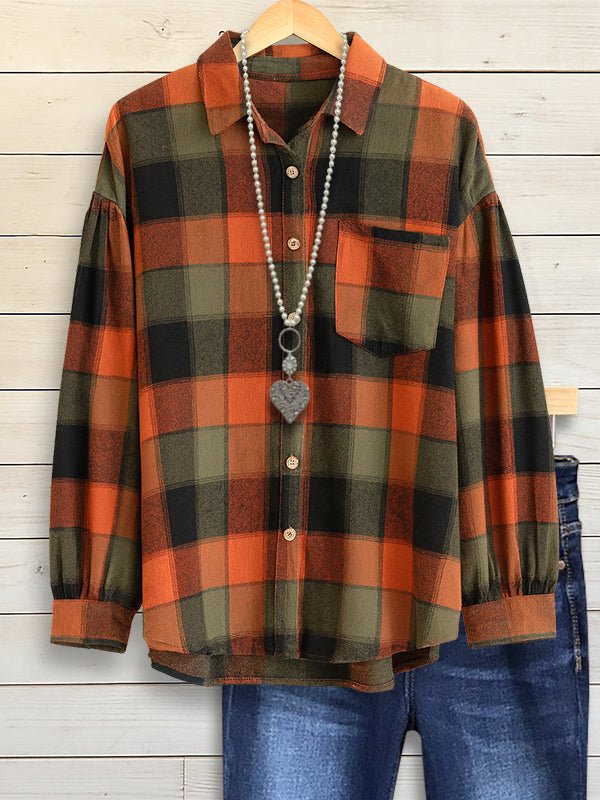 Autumn Plaid Button-Up Shirt