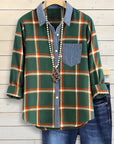 Plaid Charm Denim-Collar Shirt