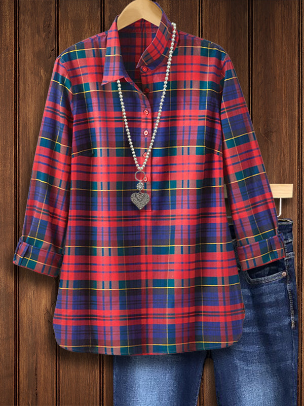 Autumn Charm Plaid Button-Up Shirt