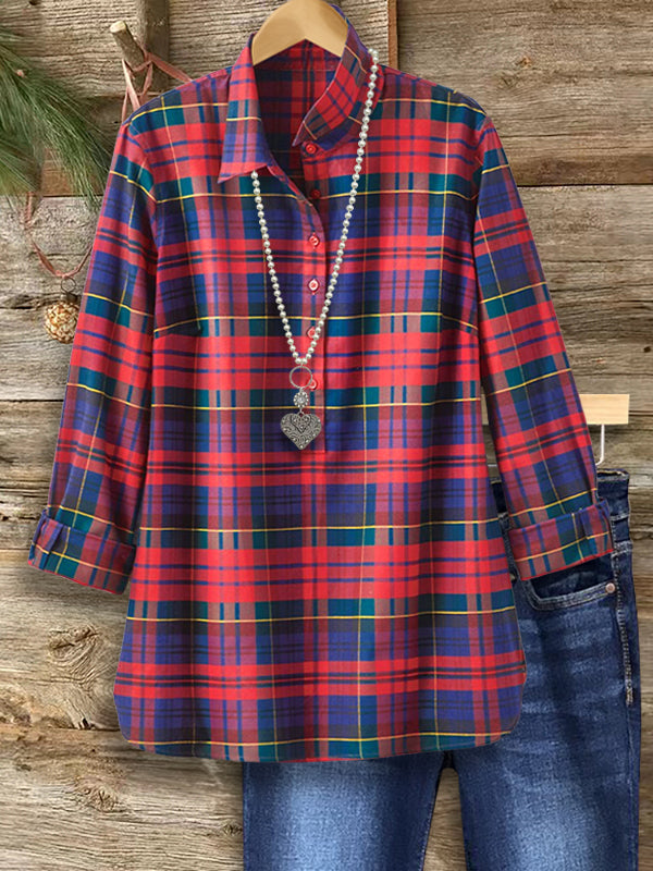Autumn Charm Plaid Button-Up Shirt