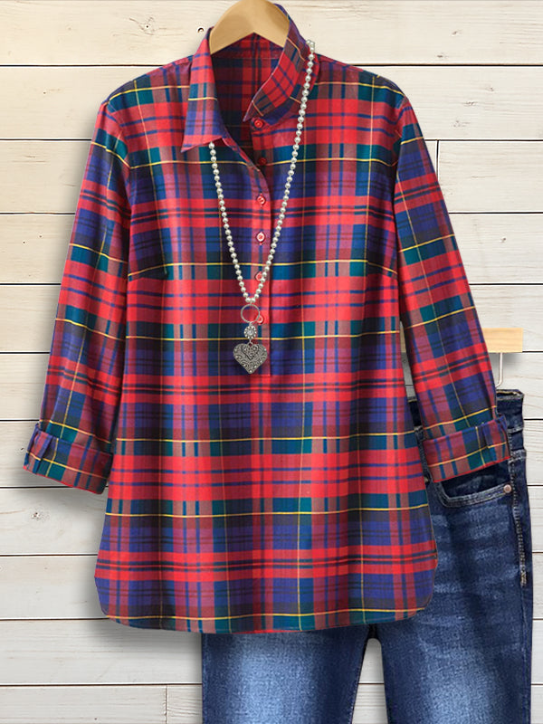 Autumn Charm Plaid Button-Up Shirt