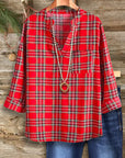 Holiday Cheer Red Plaid V-Neck Shirt