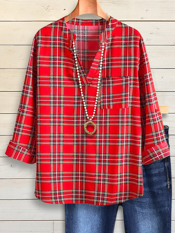 Holiday Cheer Red Plaid V-Neck Shirt