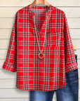 Holiday Cheer Red Plaid V-Neck Shirt