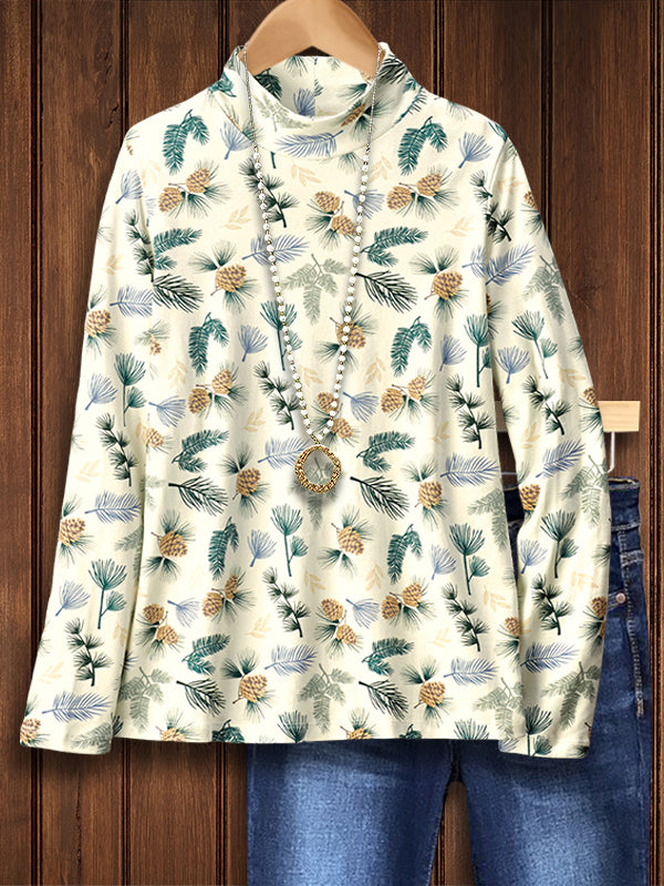 Winter Pine Mock Neck Top