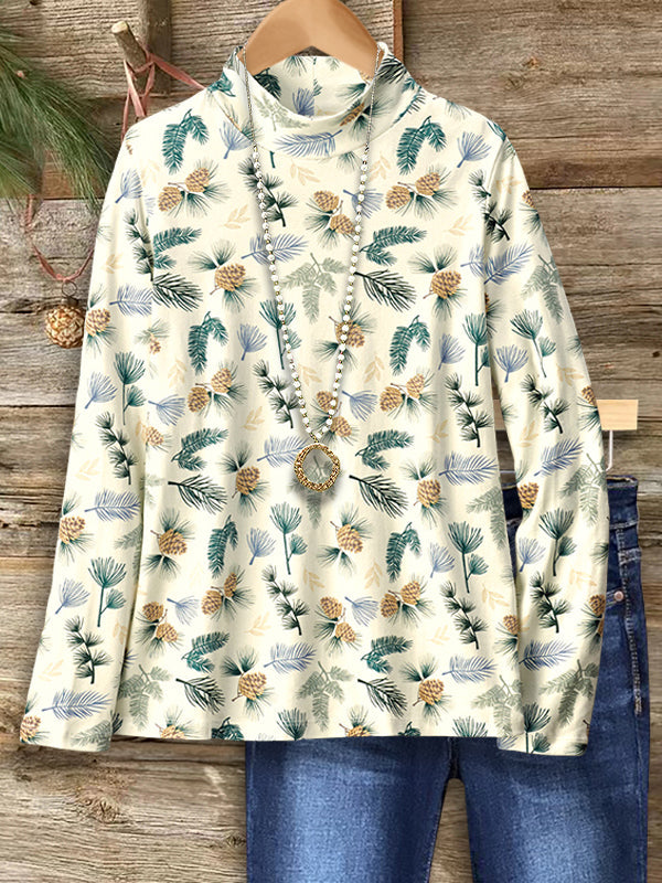 Winter Pine Mock Neck Top