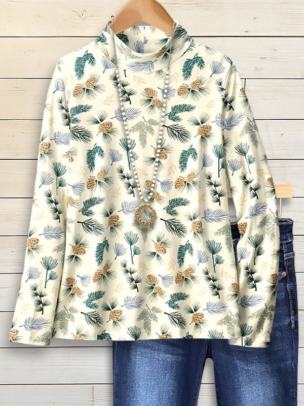 Winter Pine Mock Neck Top