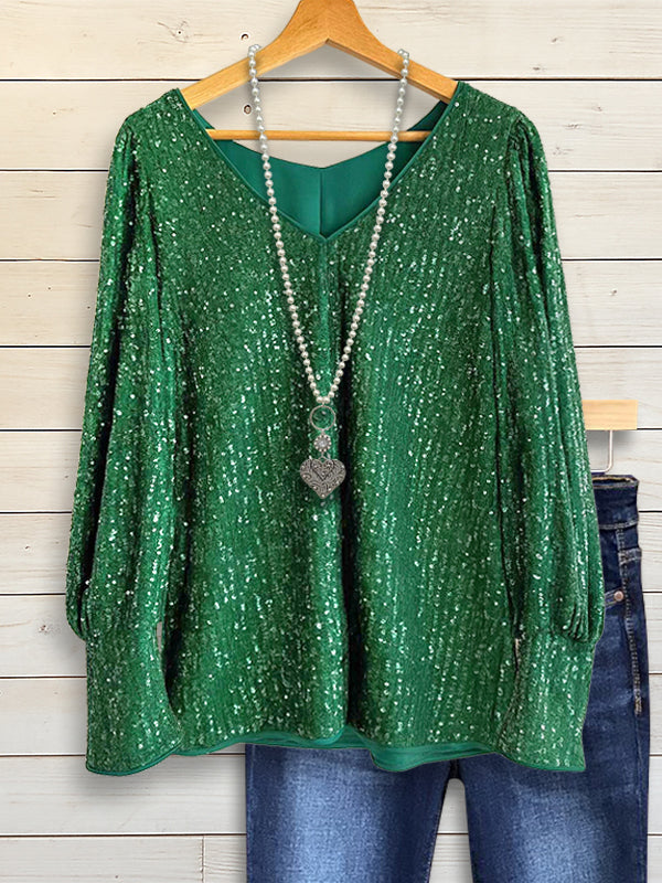 Emerald Glam Sequin Blouse