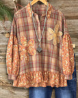 Prairie Patchwork Ruffle-Hem Blouse